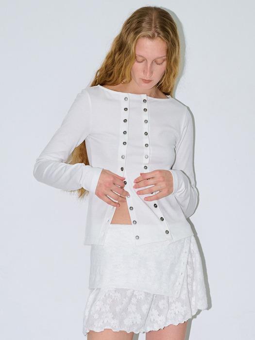 BUTTON TWO WAY CARDIGAN, WHITE