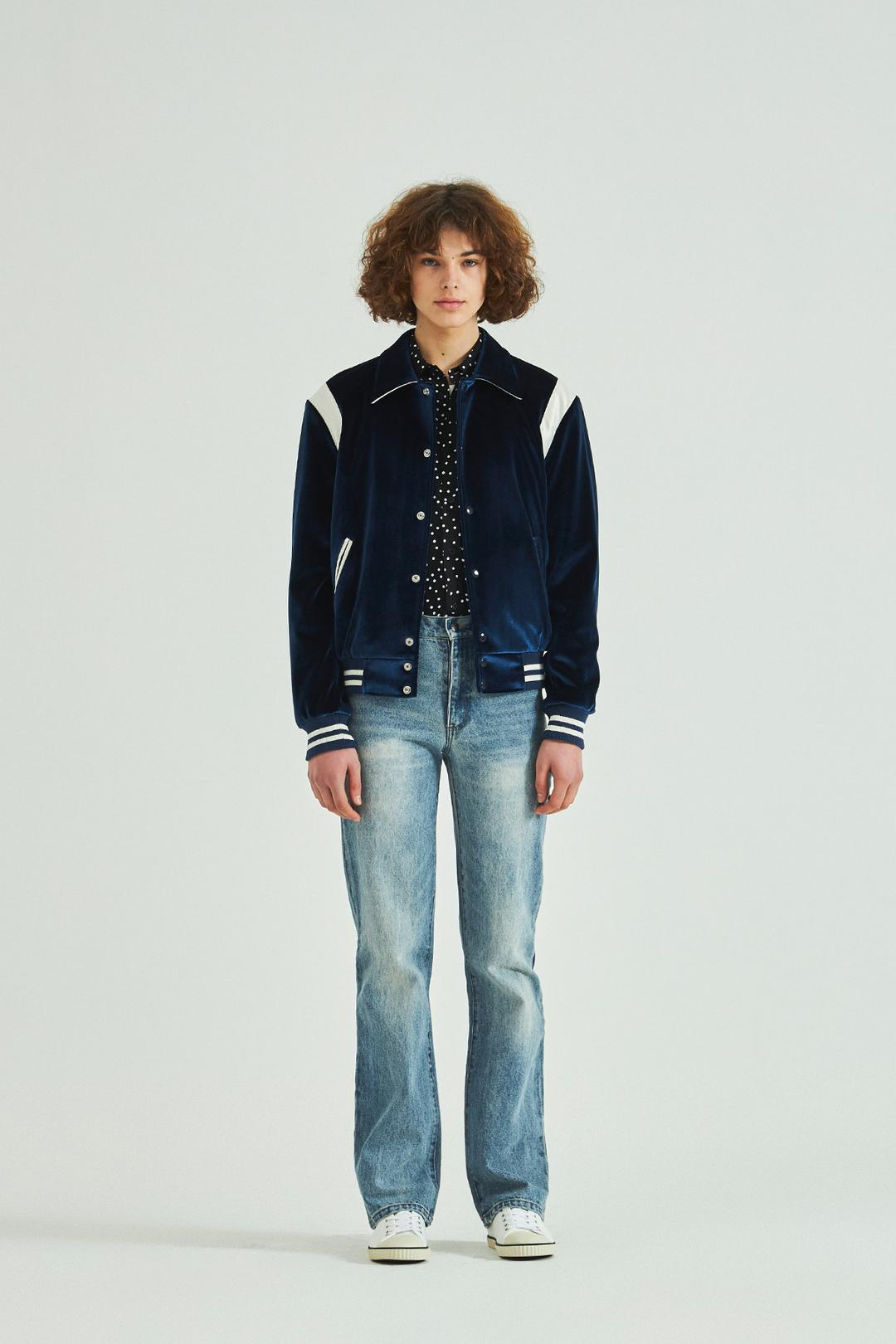 VELVET VARSITY JACKET BLUE