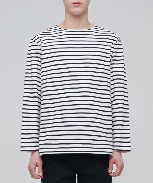 스트라이프 보트 넥 긴소매 티셔츠 [아이보리/블랙]