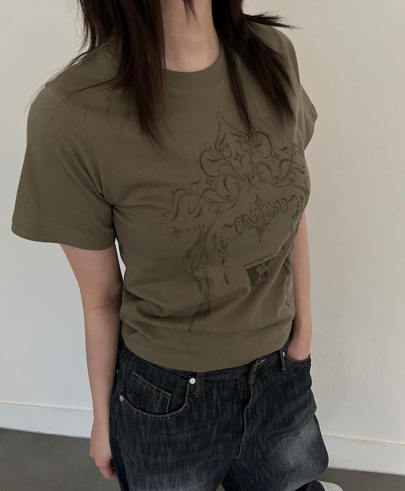 히든 반팔 티셔츠 (3color) 세미 크롭 반팔티