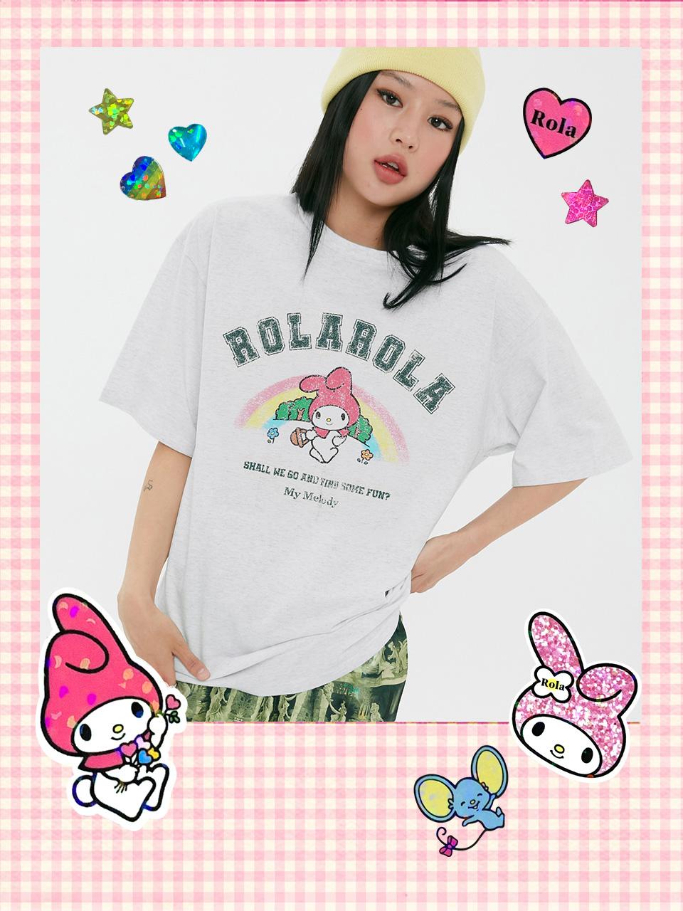 (TS-21355) ROLAROLA X MY MELODY RAINBOW T-SHIRT MELANGE GRAY