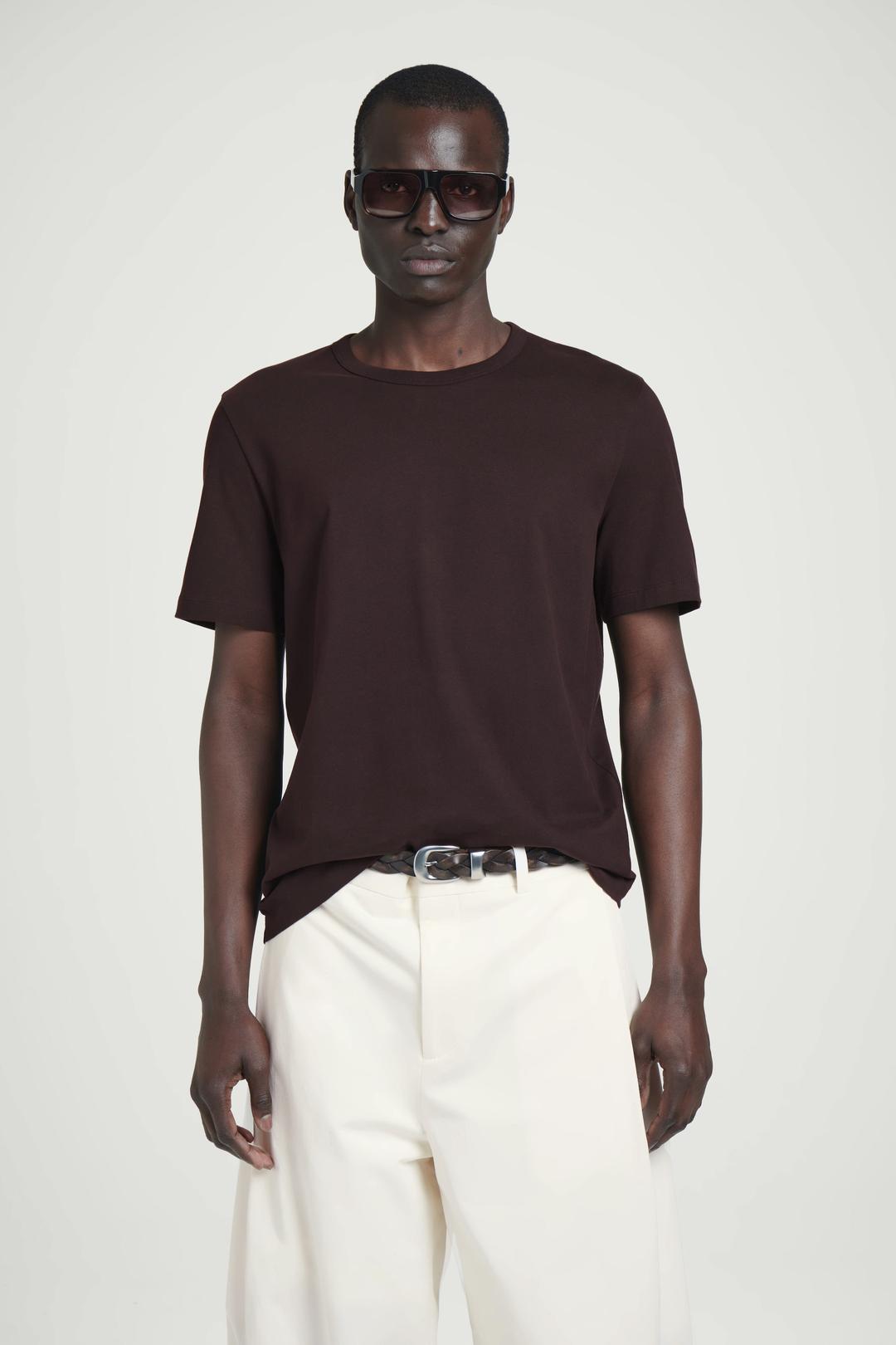 T-SHIRT EN COTON BROSSÉ - BRUN FONCÉ