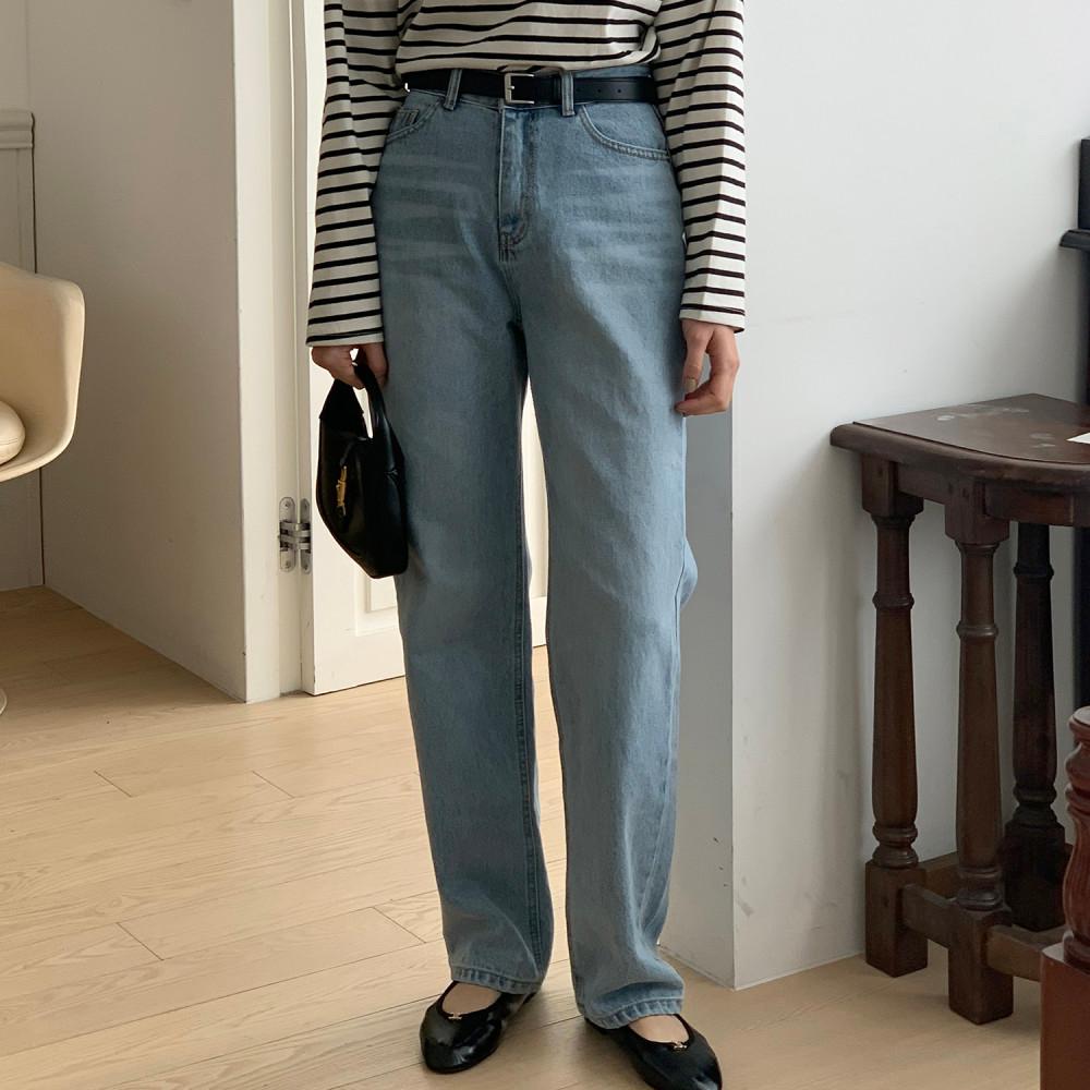 여자 일자핏 디토 연청 롱 데님 팬츠 청바지