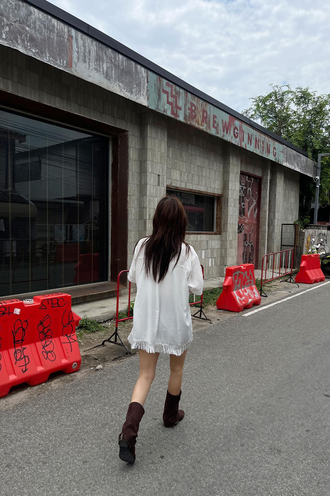 [9.hope] white tassel shirt op