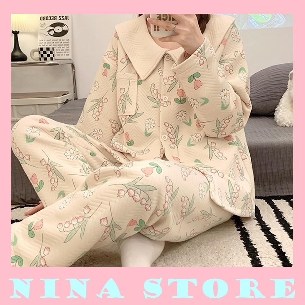 여성 수채화 겨울 누빔 잠옷세트