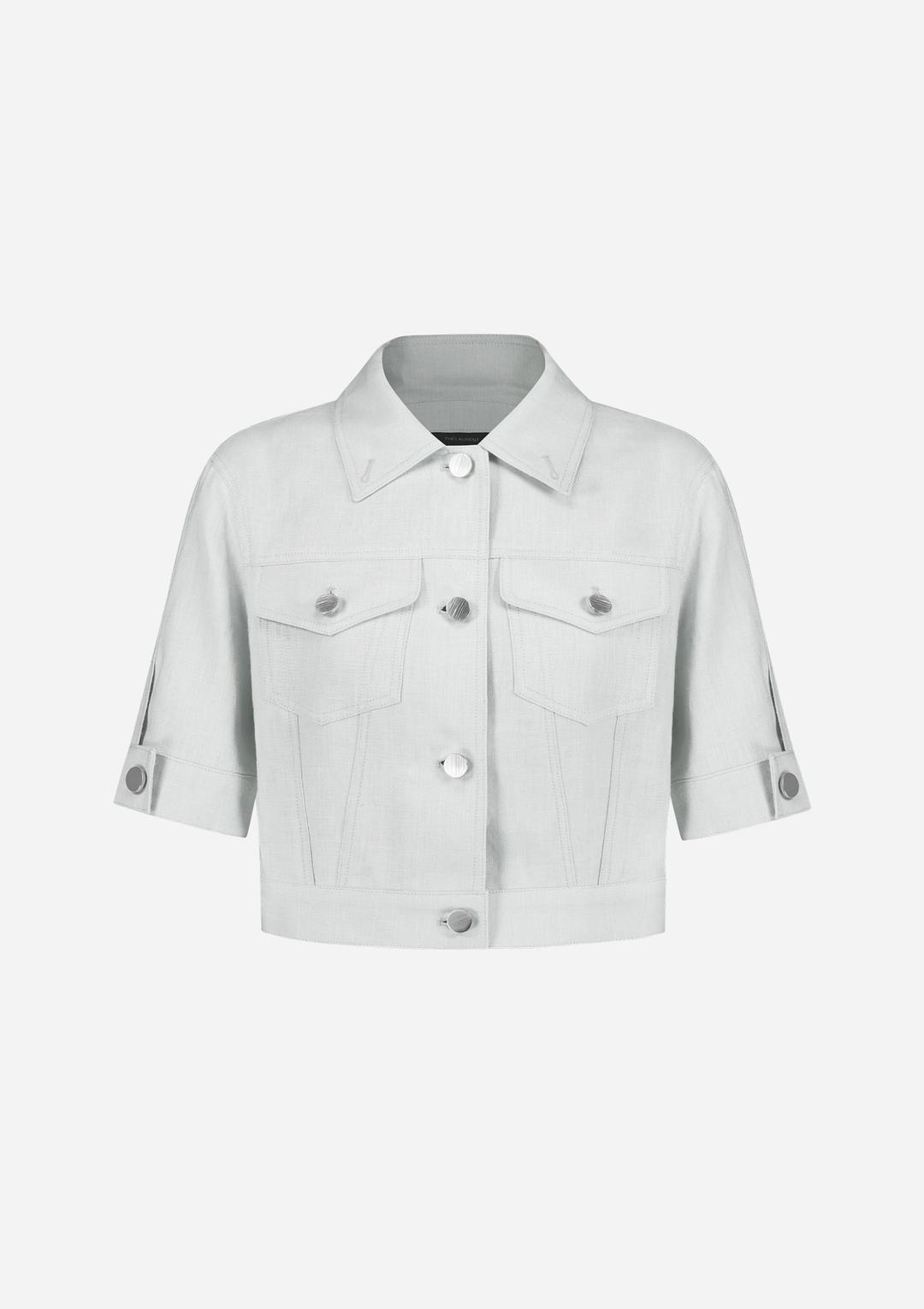 [EXCLUSIVE] AquaBlue linen Stitched crop jacket (fabric by England)