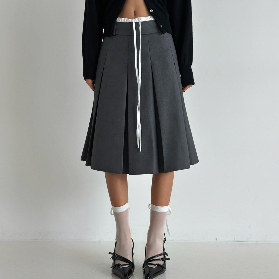 드로우어텐션 [무배/당일출고] 프릴 배색 플리츠 스커트