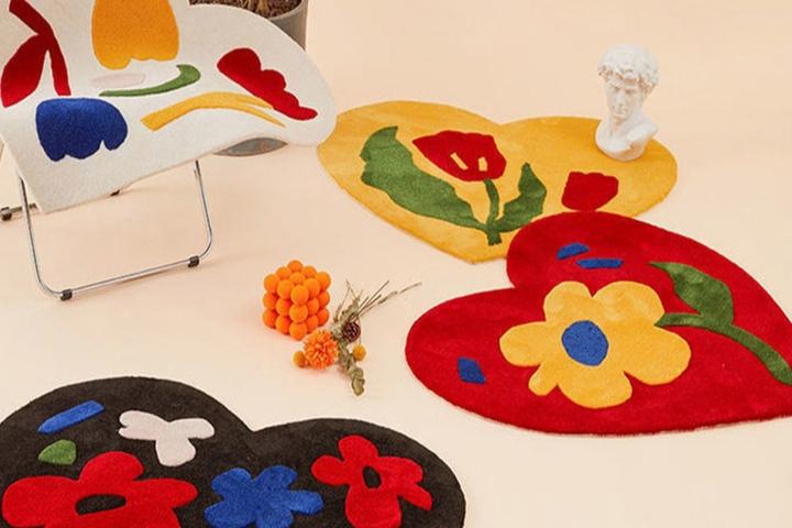 플라워패턴 하트 러그 포인트러그 카페트 100x100