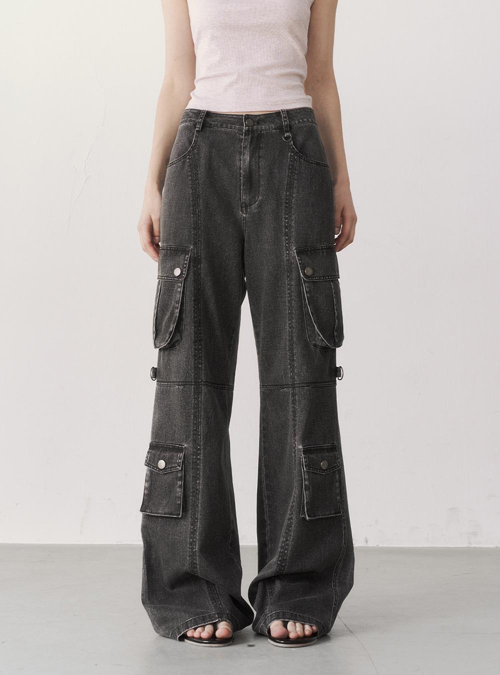 Multi-Pocket Washed Faded Cargo Pants (2color)