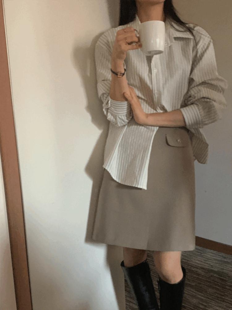 스코트 스트라이프 루즈핏 셔츠(2color)