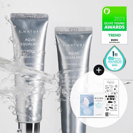 [수분천재크림1+1] 에스네이처 아쿠아 스쿠알란 수분크림 60ml 더블 기획 (60ml+60ml+카밍패드 2매+스티커)
