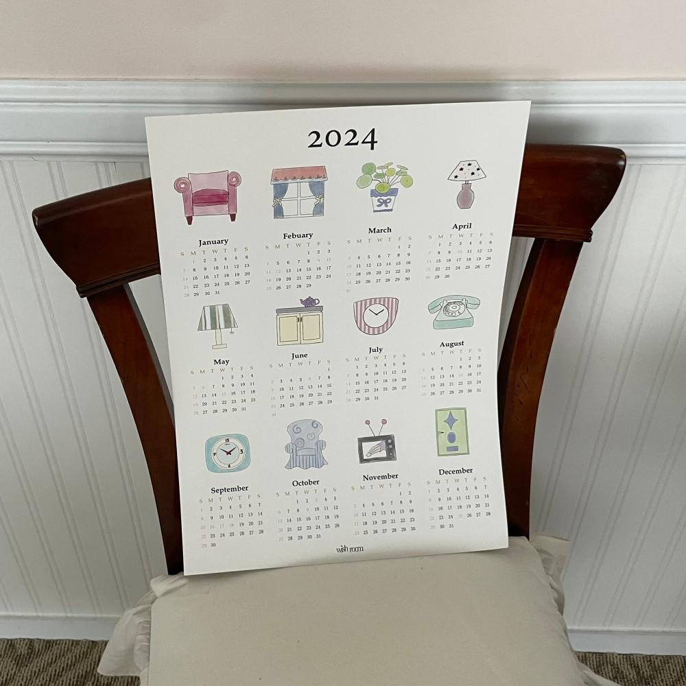 위시룸 2024년 감성 벽 달력 연력 인테리어 한장 포스터 (my mini room)