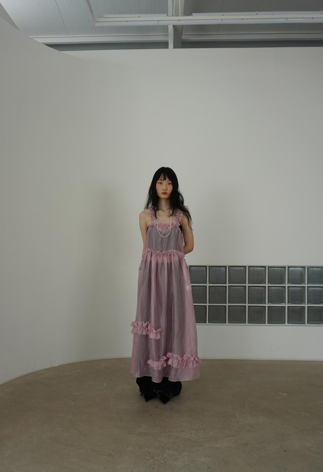 Rough Frill Long Dress, Pink