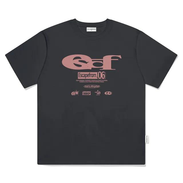ESCF 로고 콜라주 프린트 오버핏 반팔티 차콜