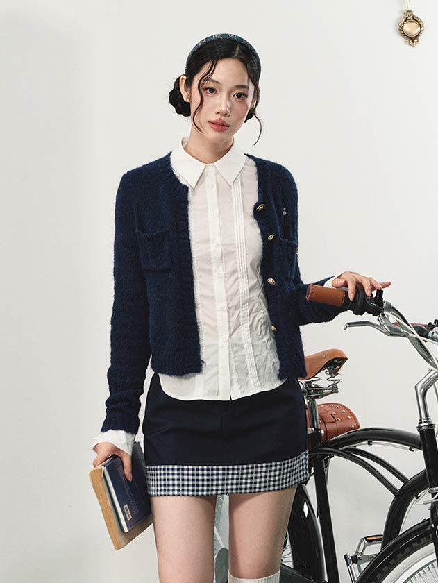[LaLuneDuCiel] Gold Logo Torn Knit Cardigan