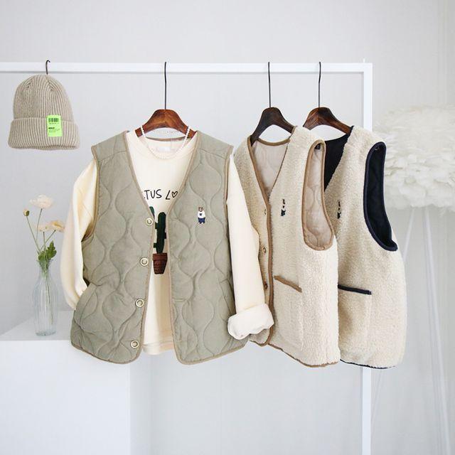 제인준 미엘 테디 베어 양면 뽀글 누빔 패딩 조끼