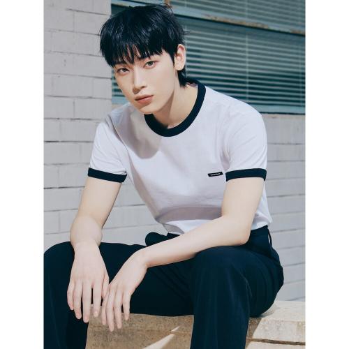 라벨 링거 티셔츠  화이트