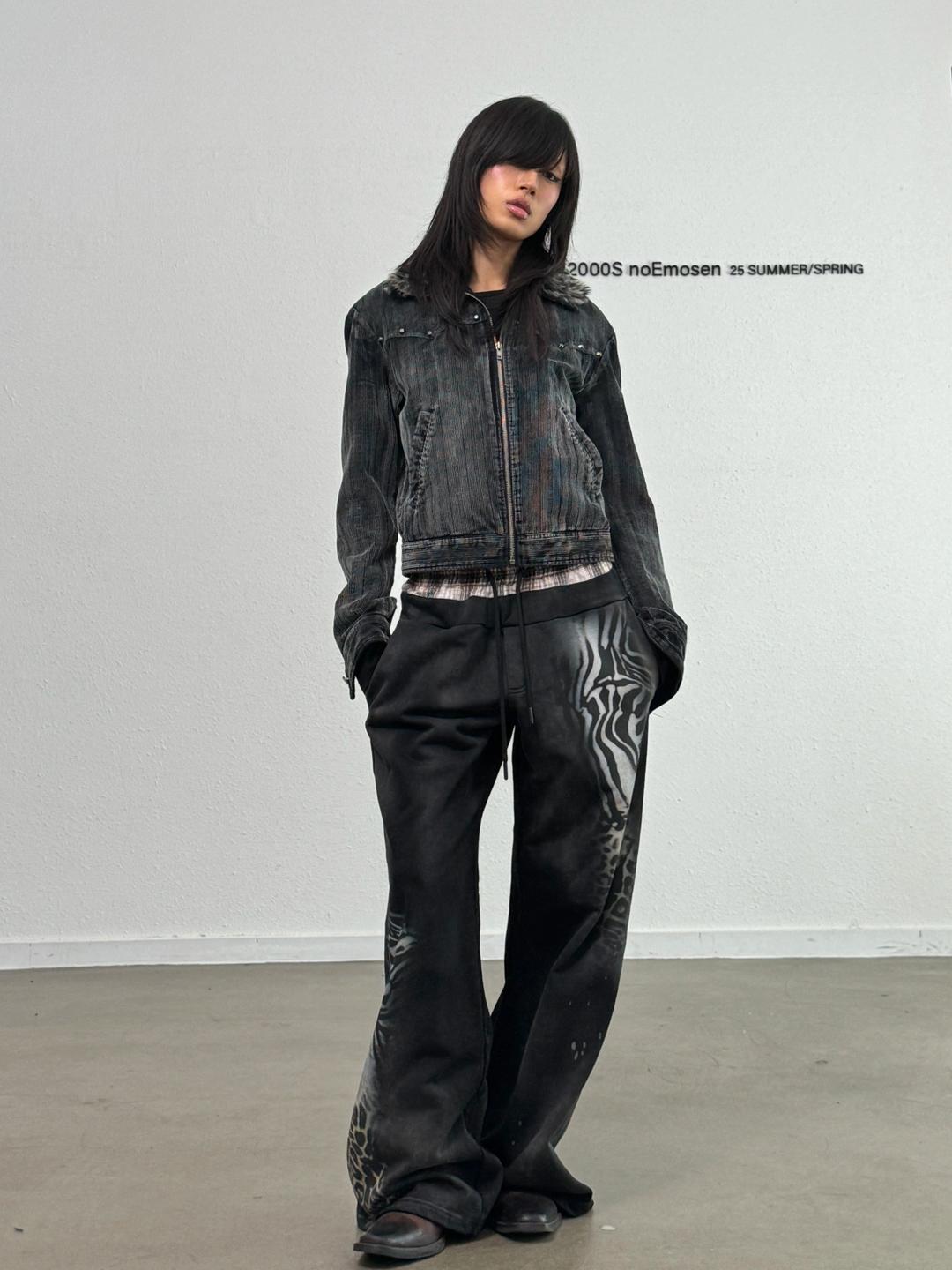 no E mosen Corduroy gradient detachable leopard short jacket