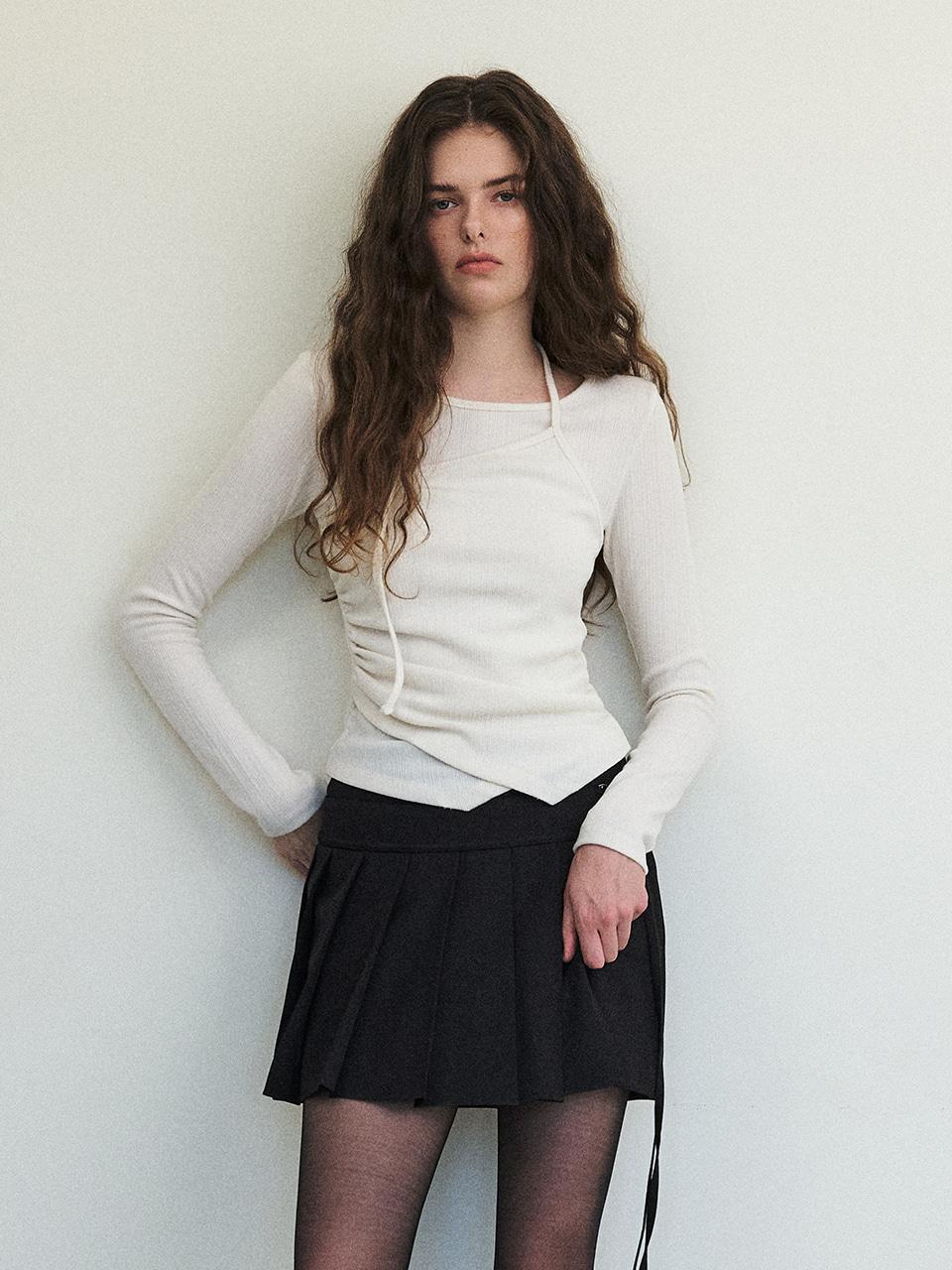 에트몽 Layered Halter Strap T-Shirt, Cream