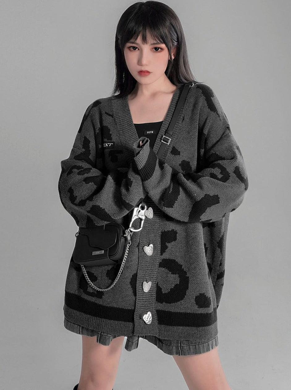 オーバーサイズレオパードニットカーディガン