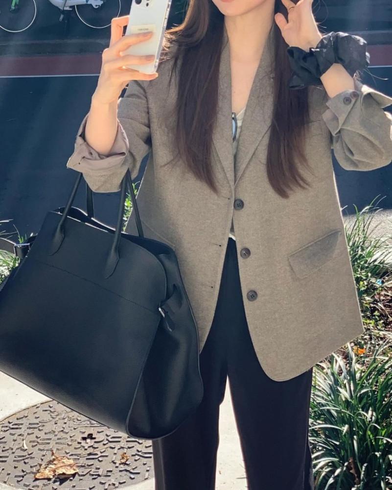 버베인 멘리 트윌 울 블레이저 싱글 카라 자켓 (3col)