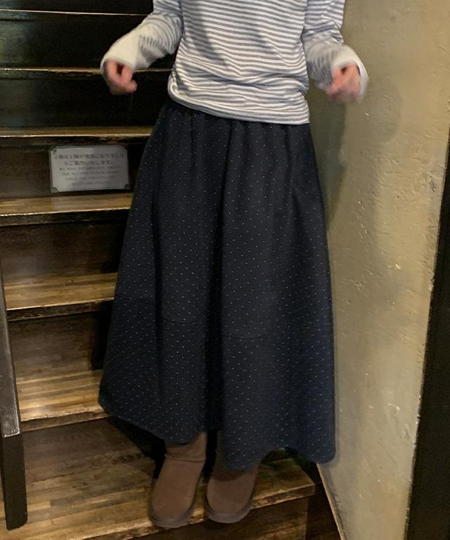 데일리쥬 [무료배송] 디케인 도트 플레어 밴딩 롱 스커트