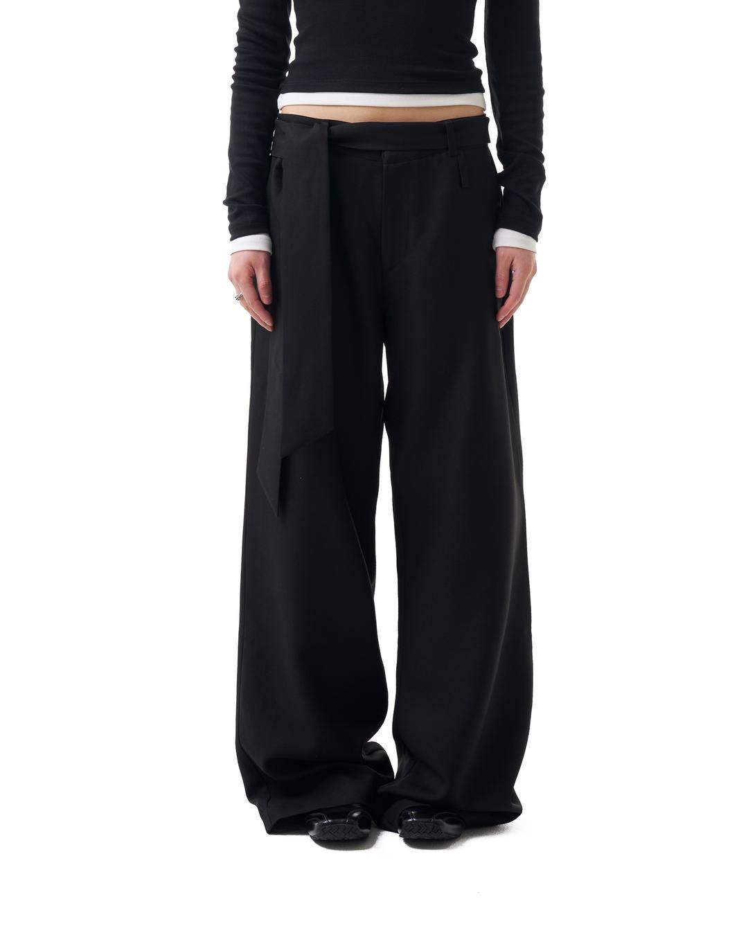 (04.08 예약 배송) Belted Contrast Trousers (Black)