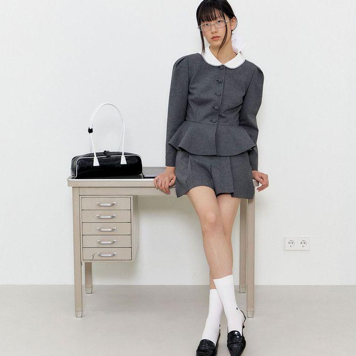 25 Spring_ M/Grey Flare Blazer+Skirt Set-up