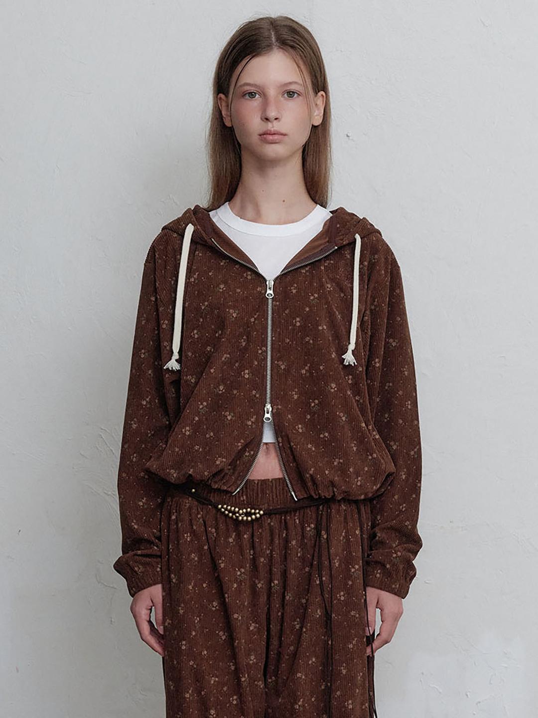 Rustic garden zip-up hoodie (Brown)