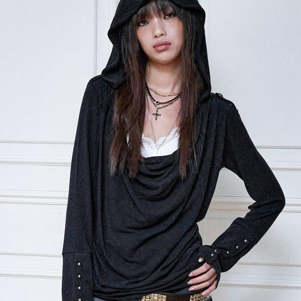 3/27 예약배송 [2nd] Mili Drape Cowl Hoodie (BLACK)