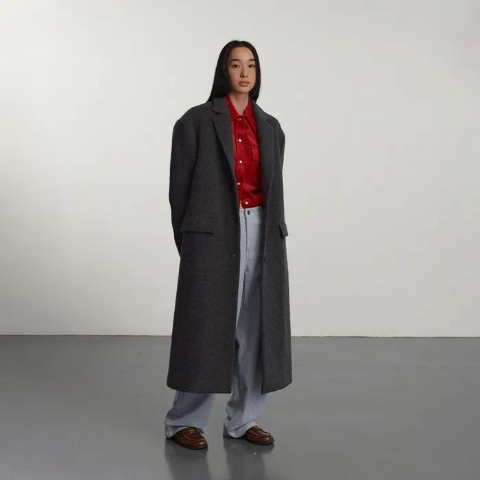 3 BUTTON SINGLE LONG COAT_CHARCOAL
