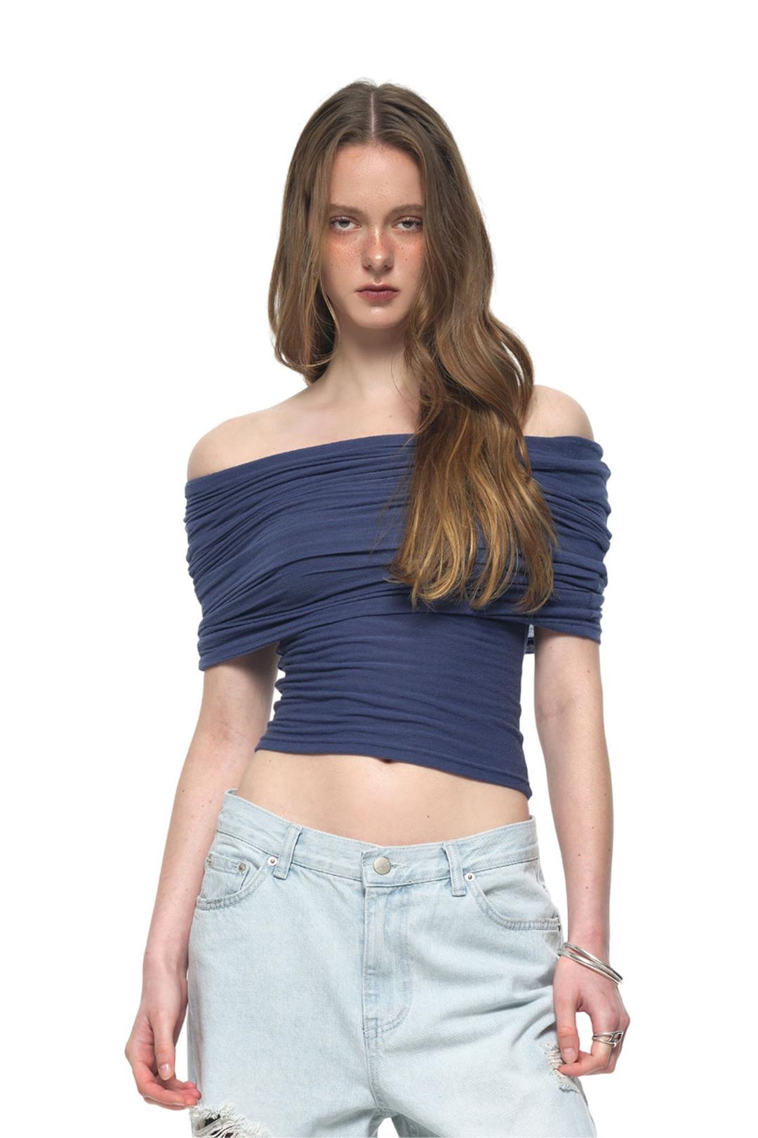 FOLDOVER OFF-SHOULDER TOP (BLUE)