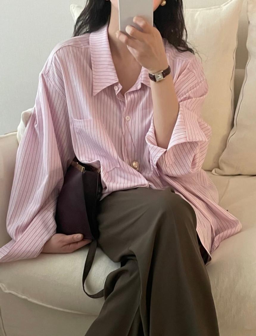 페브빈 바스켓 히든 스트라이프 오버핏 셔츠(3color)