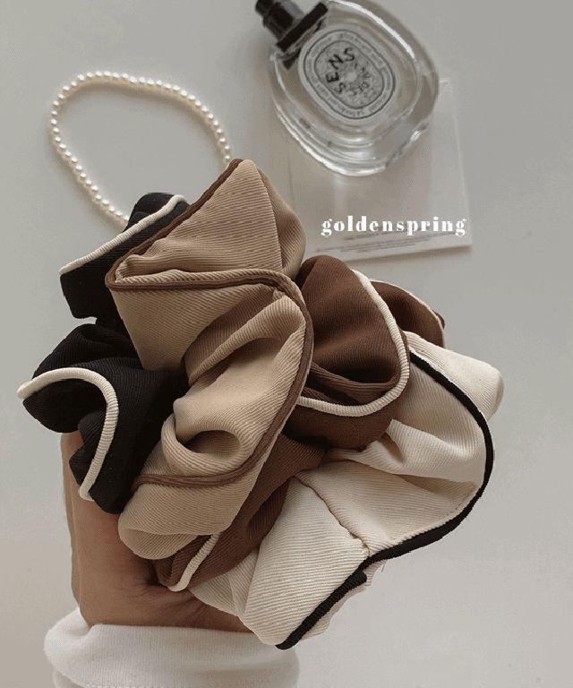 1+1 (무배) 도톰한 린넨 헤어슈슈 배색 헤어밴드 고무줄 면 곱창밴드 머리끈