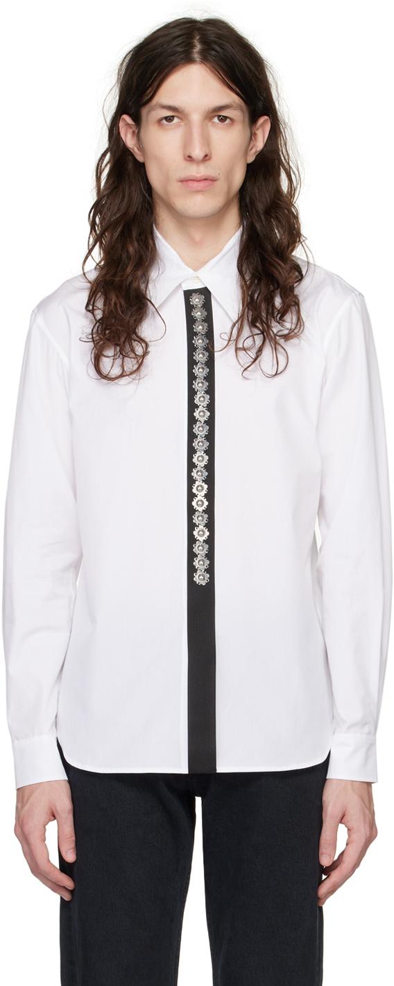 화이트 메탈 플라워 셔츠