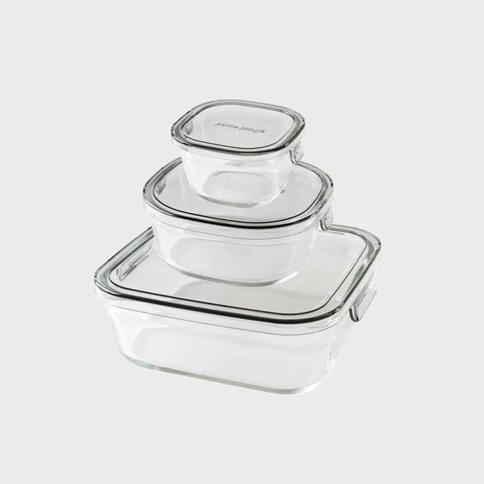 [이와키] IWAKI 팩&레인지 반찬통 - 쿨그레이 사각 3종 세트 (총3pcs)