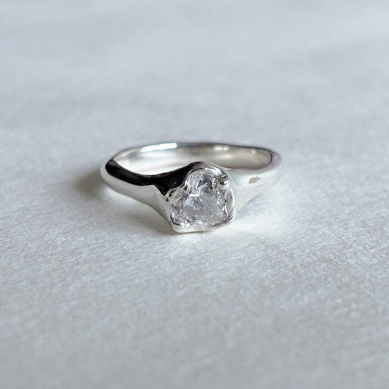 Wavy heart ring [각인] (silver)