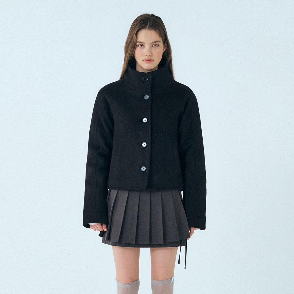 Camel Hair High-Neck Coat, Black