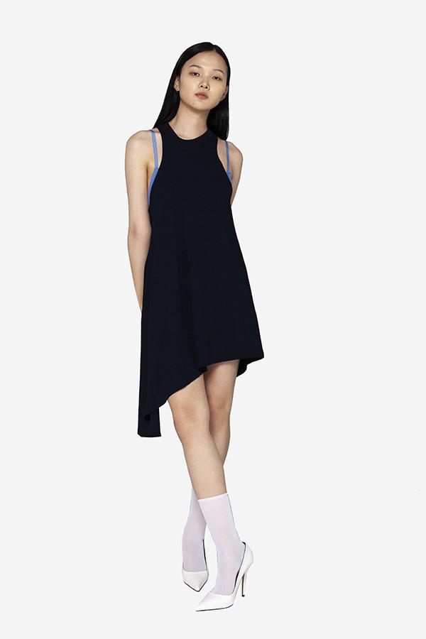 INDIGO UNBALANCED JERSEY DRESS