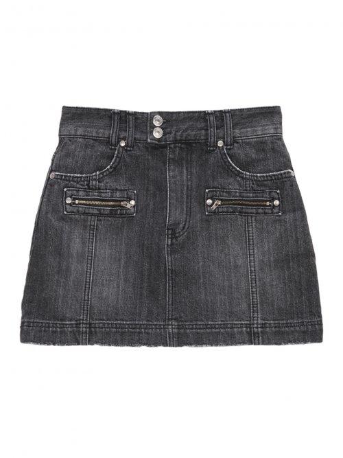 DOUBLE ZIPPER DENIM MINI SKIRT IN BLACK