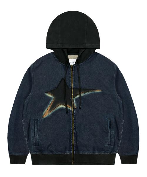 엑스톤즈(XTONZ)  XTT061 빈티지 워싱 스타 데님 후드집업 (DEEP BLUE) - 사이즈 & 후기 | 무신사