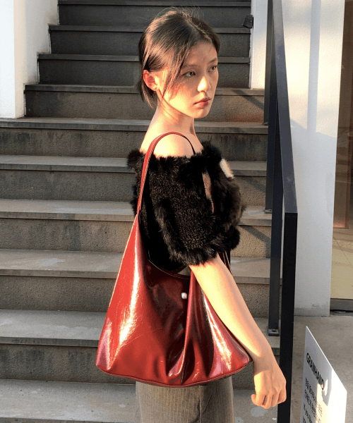 Large Wax Leather Shoulder Bag - RED