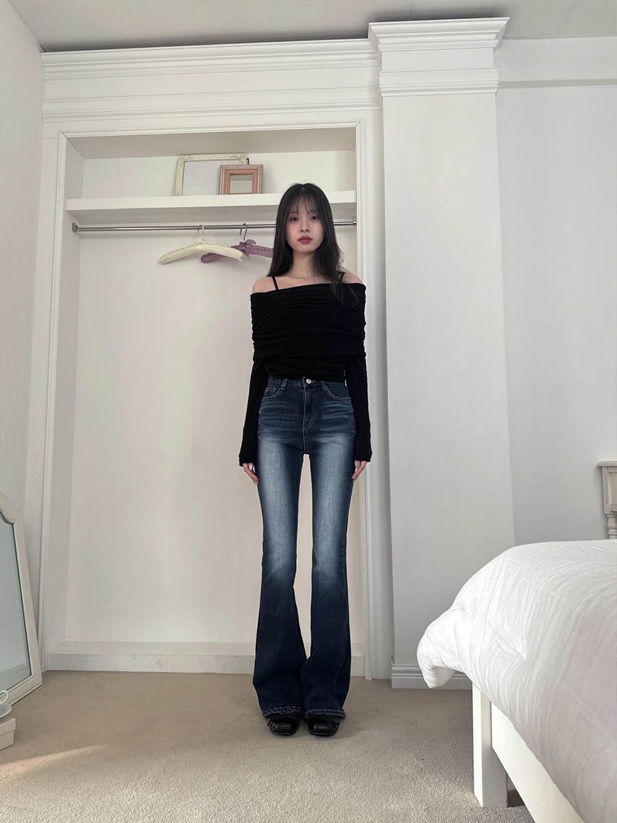 Indigo high boot-cut jeans