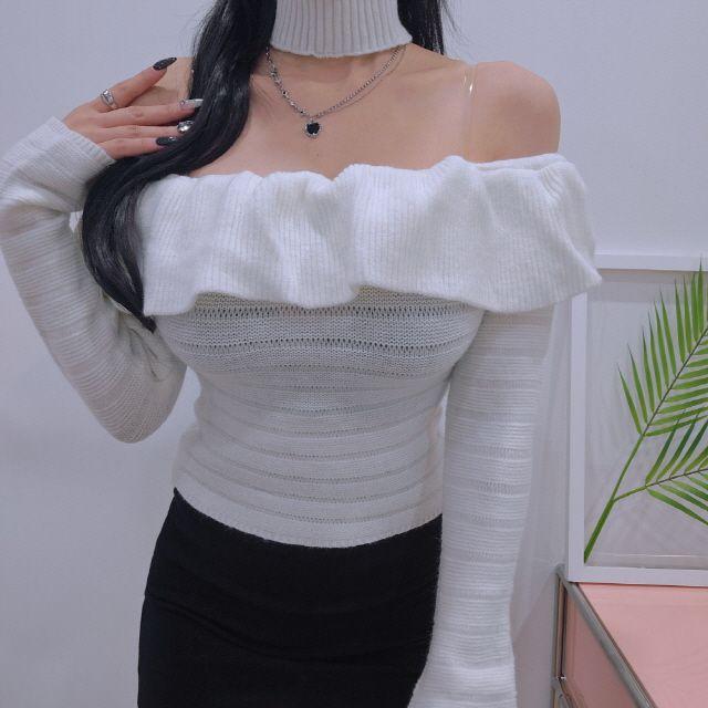 [1+1할인] 힙한 초커 넥워머 오프숄더 니트세트 4색 글램라인