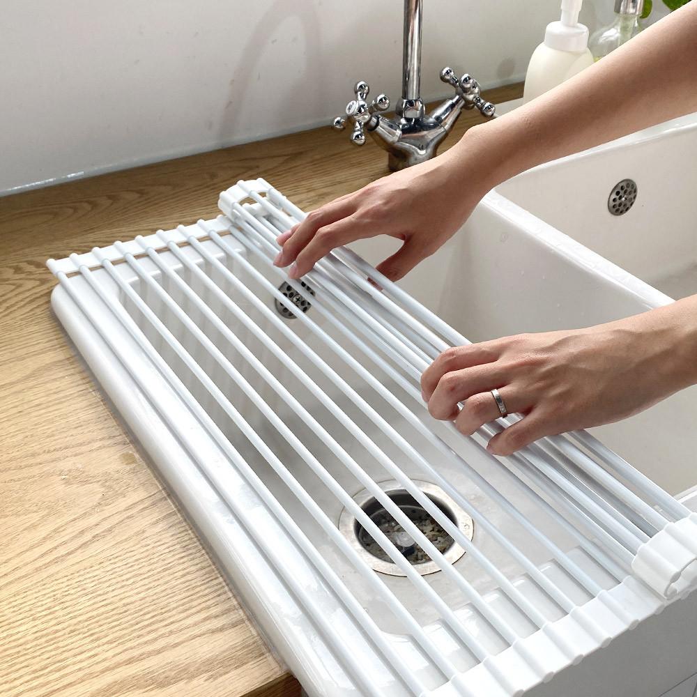 실리콘 싱크대 롤매트 건조매트 드라잉 물빠짐 접이식 식기 건조대 중형430x330 화이트