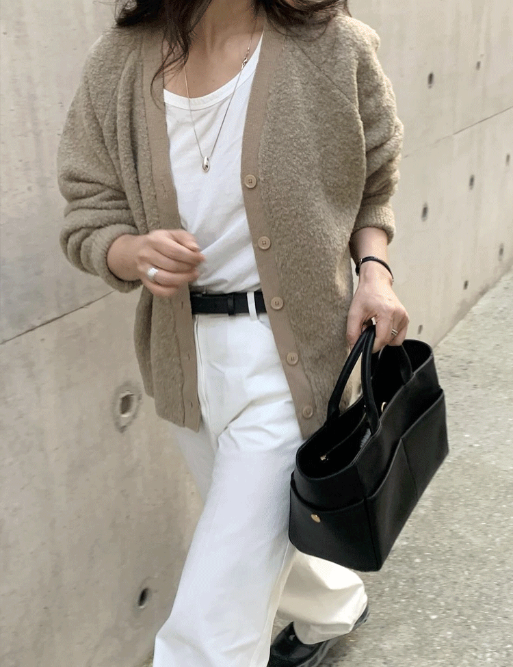 키치앤로브 [3차][메리노울90] 메리노울 브이넥 부클 오버핏 가디건(3color)