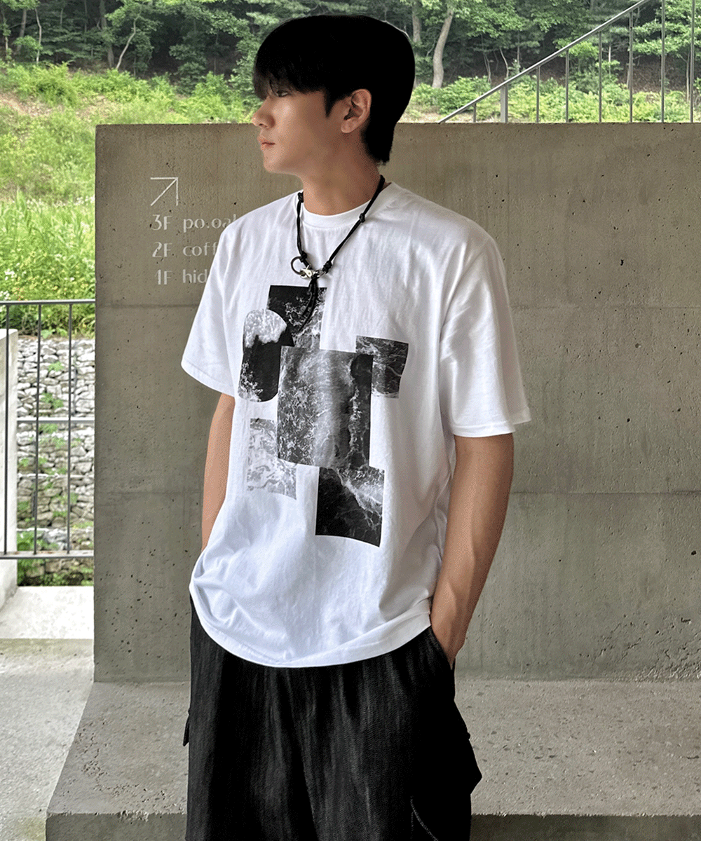 멀티 스퀘어 드랍 나염  반팔 티셔츠 3C