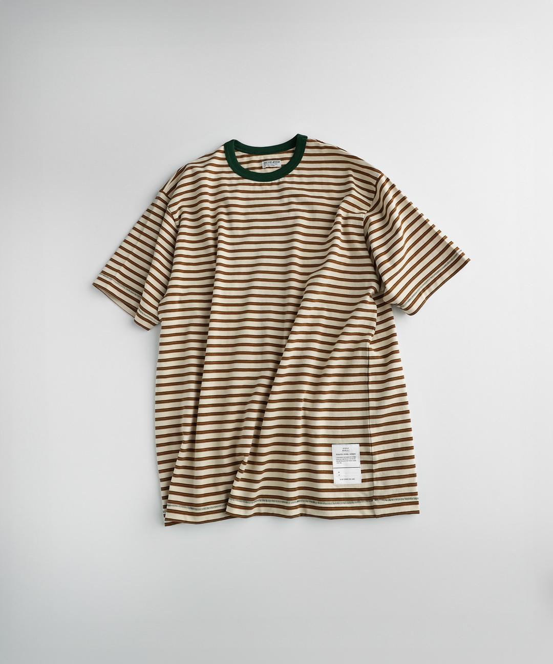 CREWNECK STRIPE T-SHIRTS "oatmeal/green\"