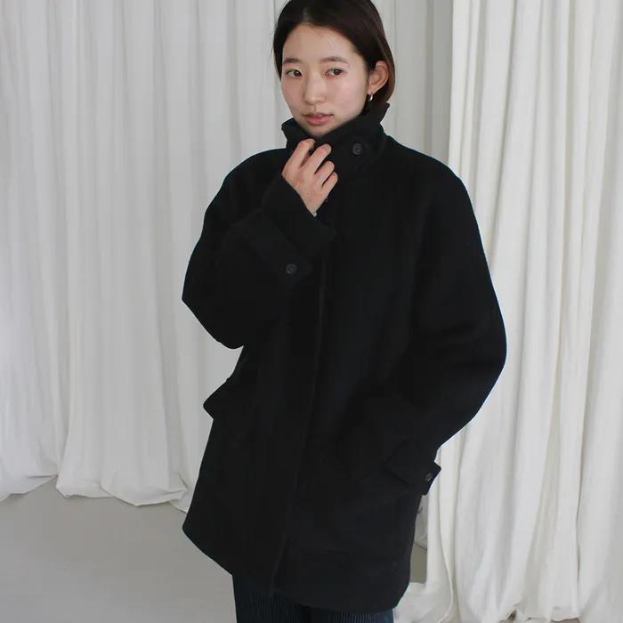 Classic wool half coat (black)
