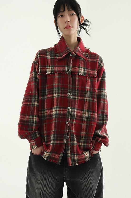 fleece tassel check shirt